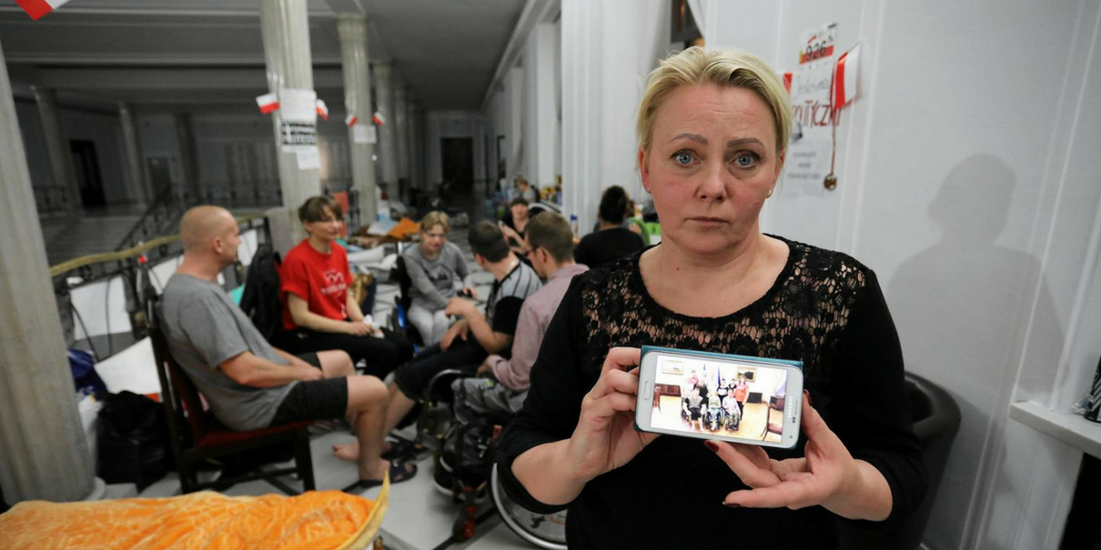 Iwona Hartwich podczas protestu w Sejmie.